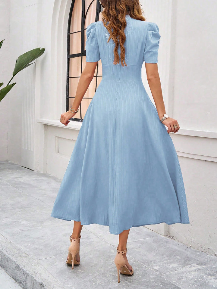 Women's A-Line Dress Textured Ruched Puff Sleeve Short Sleeve Midi Cinched Waist
