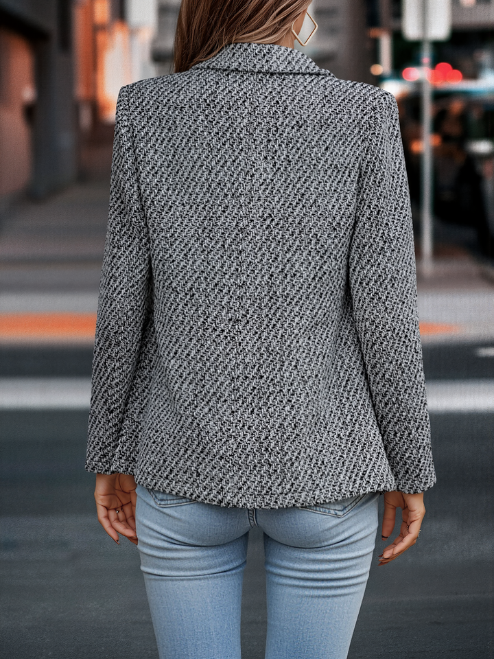 Women's Blazer Tweed Double-Breasted Notched Lapel Long Sleeve Regular Fit