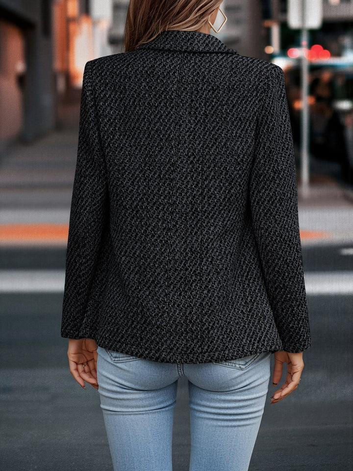 Women's Blazer Tweed Double-Breasted Notched Lapel Long Sleeve Regular Fit