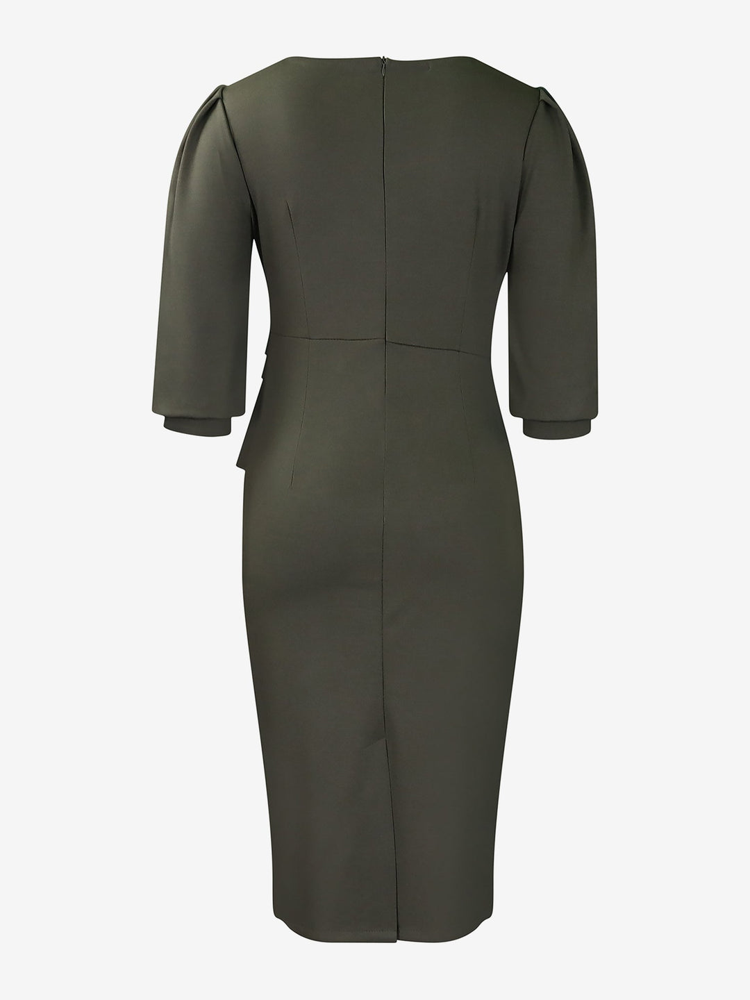 Women's Sheath Dress Bodycon Ruched Puff Sleeve Midi Slim Fit Round Neck