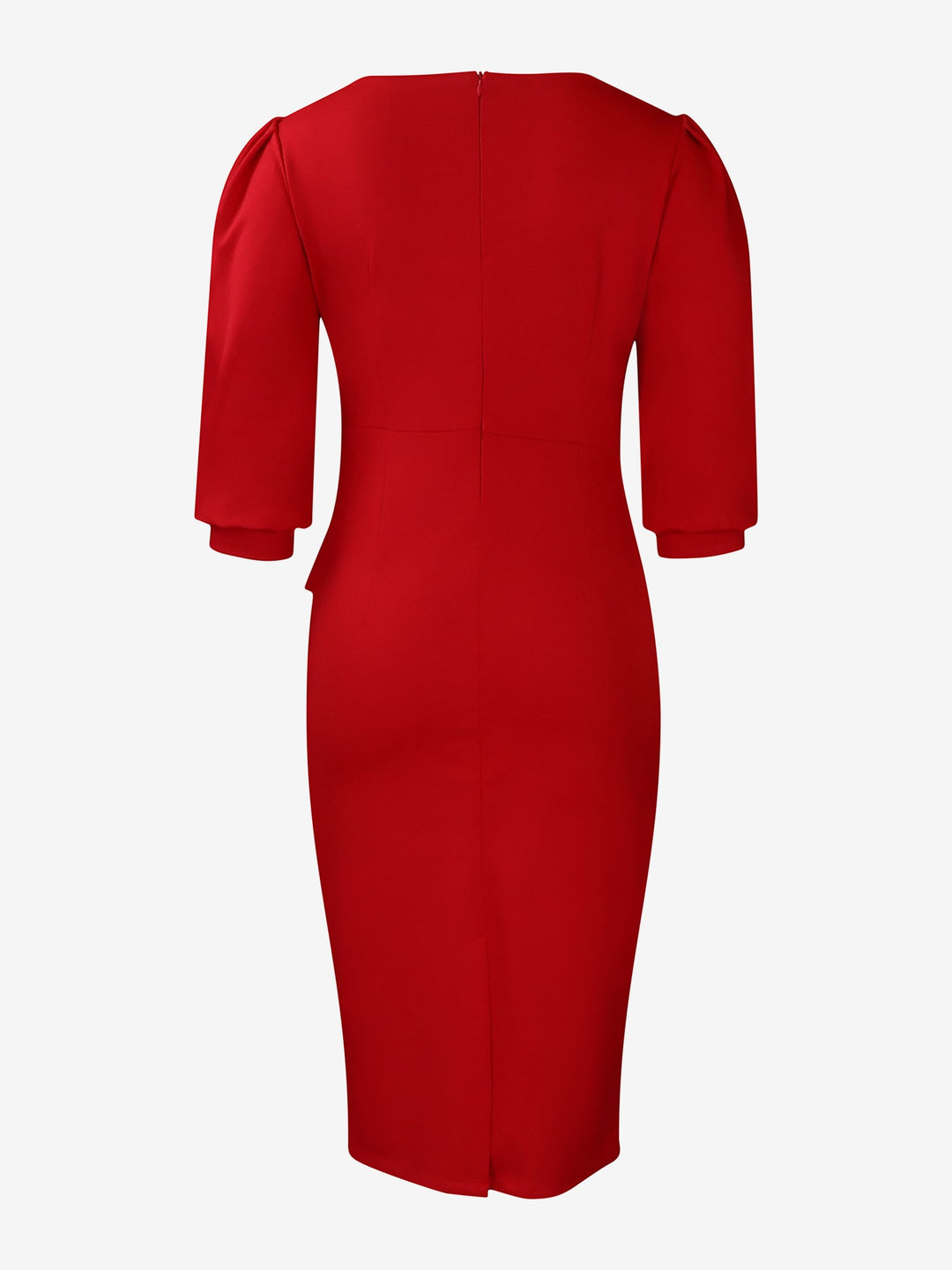 Women's Sheath Dress Bodycon Ruched Puff Sleeve Midi Slim Fit Round Neck