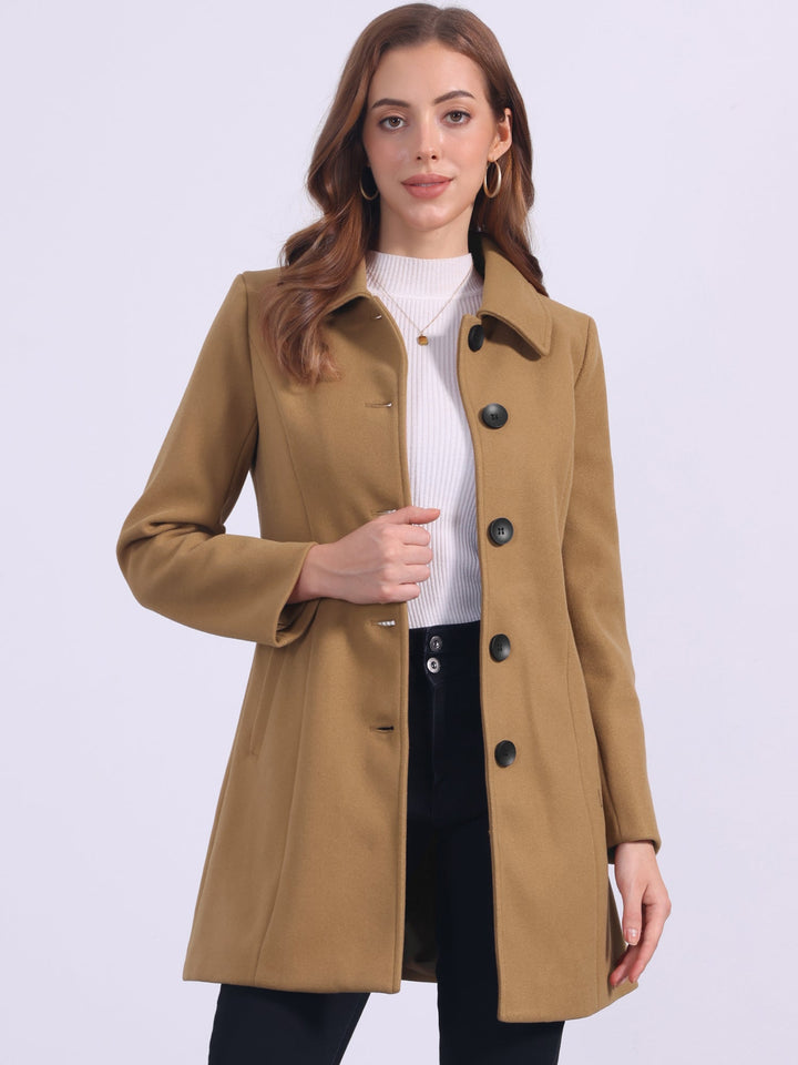 Women's Pea Coat Solid Single-Breasted Long Sleeve Regular Fit Mid Length