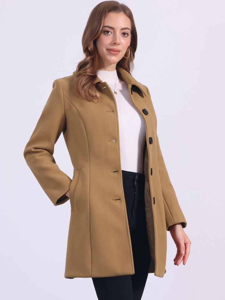 Women's Pea Coat Solid Single-Breasted Long Sleeve Regular Fit Mid Length