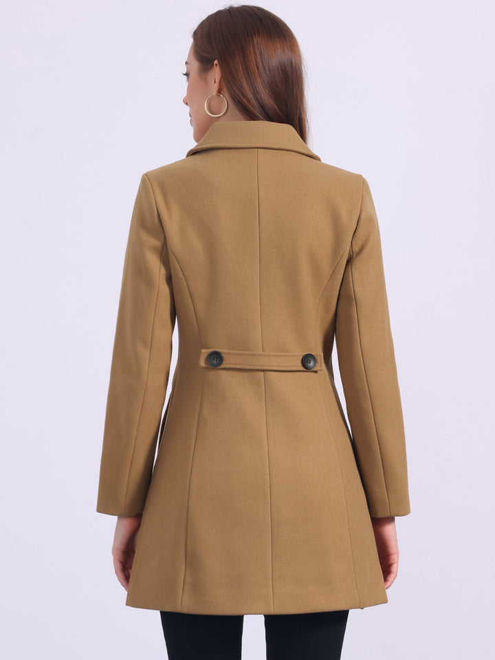 Women's Pea Coat Solid Single-Breasted Long Sleeve Regular Fit Mid Length