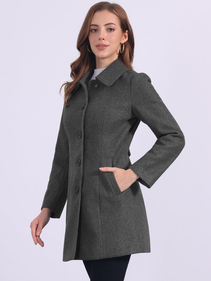 Women's Pea Coat Solid Single-Breasted Long Sleeve Regular Fit Mid Length