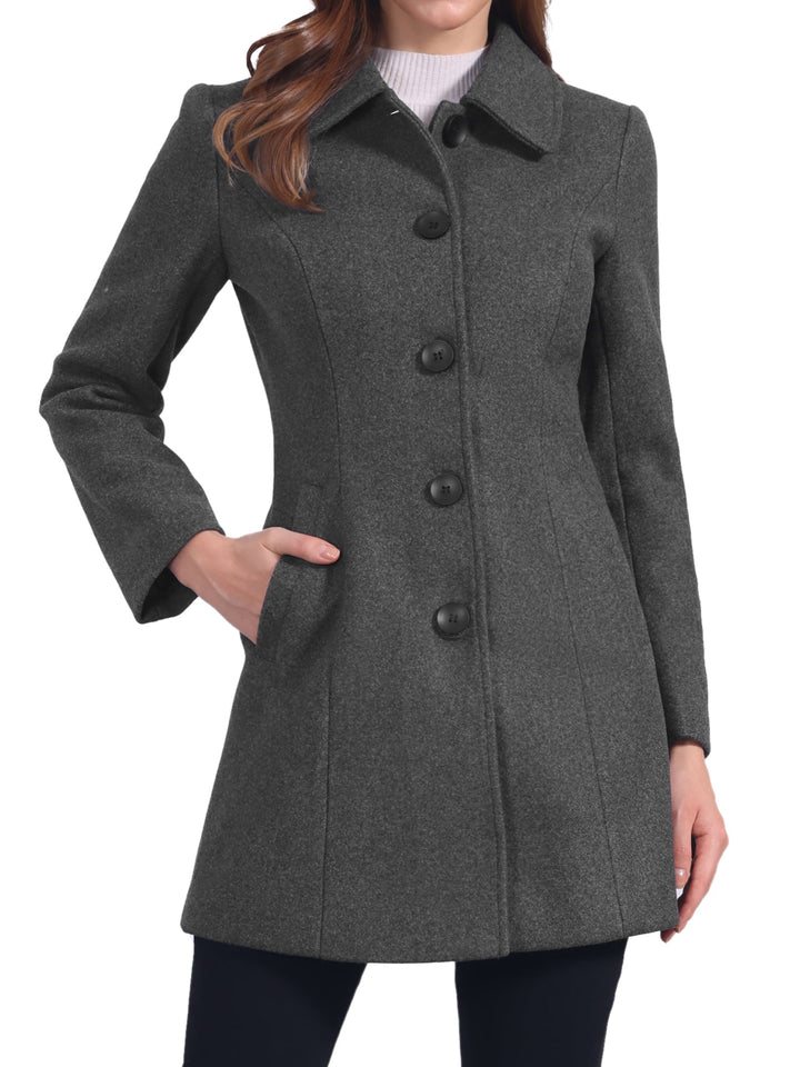 Women's Pea Coat Solid Single-Breasted Long Sleeve Regular Fit Mid Length