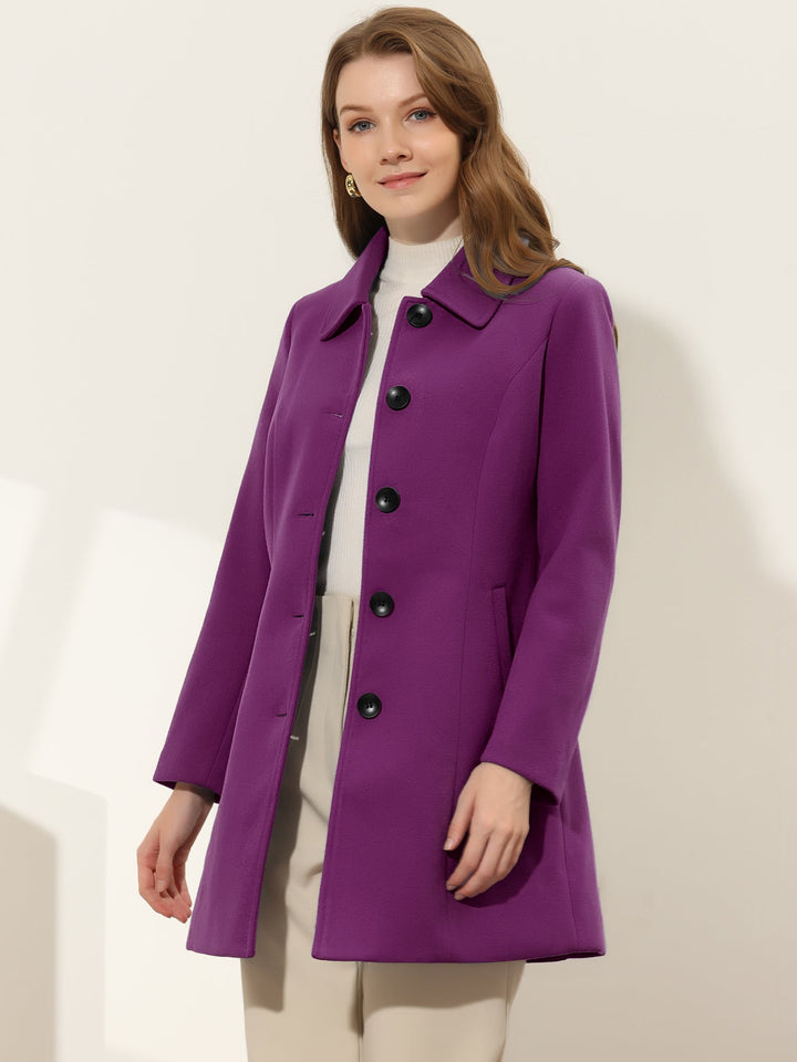 Women's Pea Coat Solid Single-Breasted Long Sleeve Regular Fit Mid Length