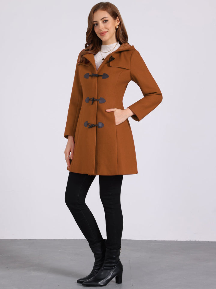 Women's Duffle Coat Hooded Toggle Button-Up Long Sleeve Winter
