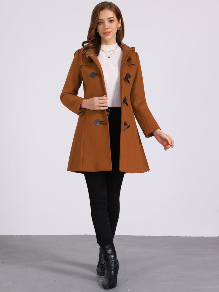 Women's Duffle Coat Hooded Toggle Button-Up Long Sleeve Winter