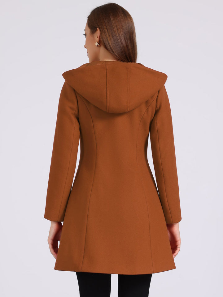 Women's Duffle Coat Hooded Toggle Button-Up Long Sleeve Winter