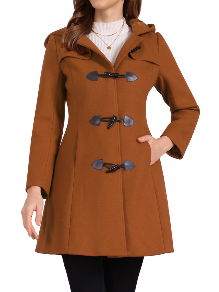Women's Duffle Coat Hooded Toggle Button-Up Long Sleeve Winter