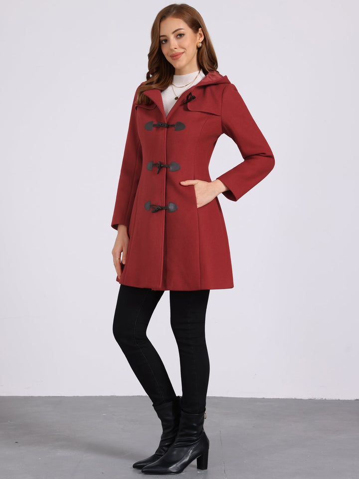 Women's Duffle Coat Hooded Toggle Button-Up Long Sleeve Winter