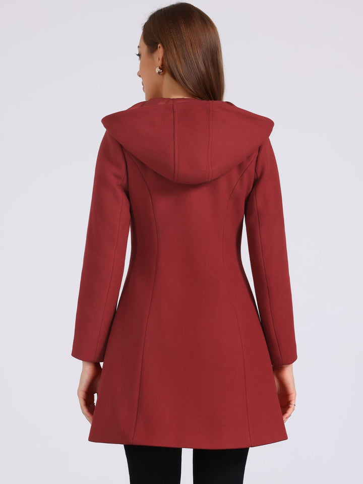 Women's Duffle Coat Hooded Toggle Button-Up Long Sleeve Winter