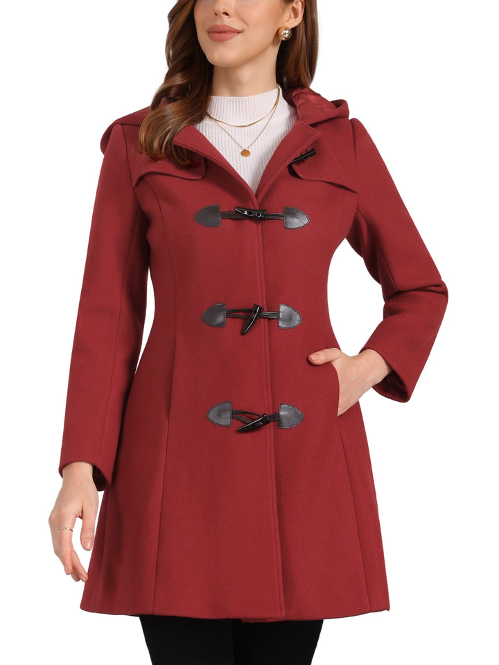Women's Duffle Coat Hooded Toggle Button-Up Long Sleeve Winter