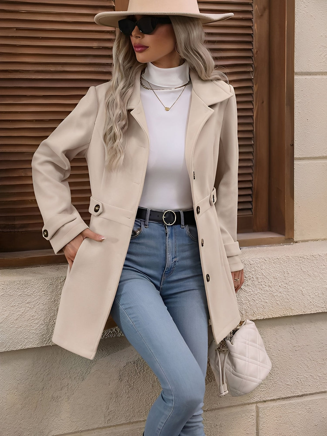 Women’s Lapel Long Sleeve Button-Down Solid Color Jacket