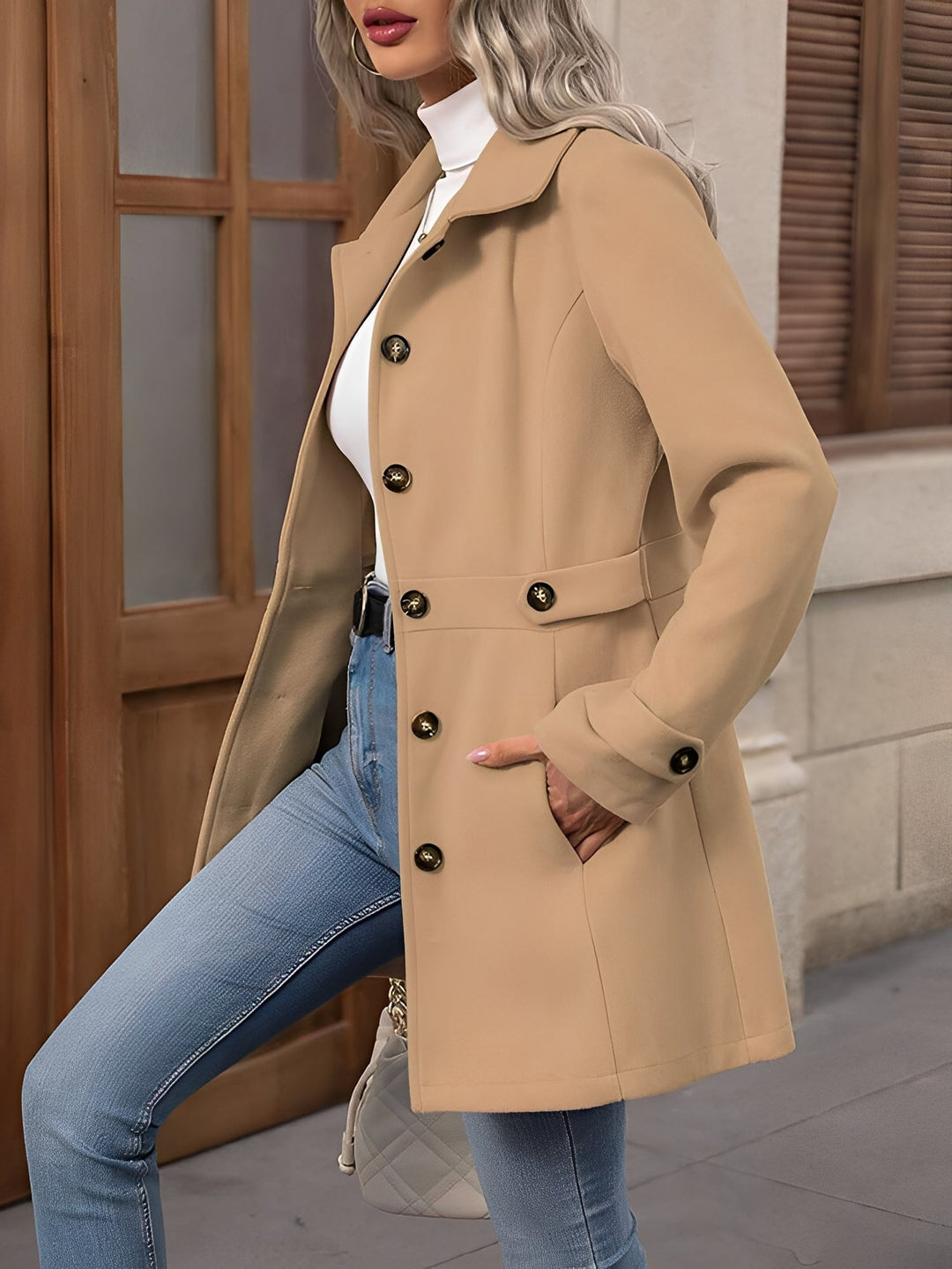 Women’s Lapel Long Sleeve Button-Down Solid Color Jacket