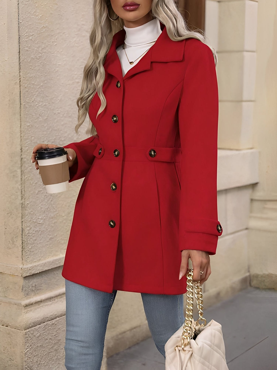 Women’s Lapel Long Sleeve Button-Down Solid Color Jacket
