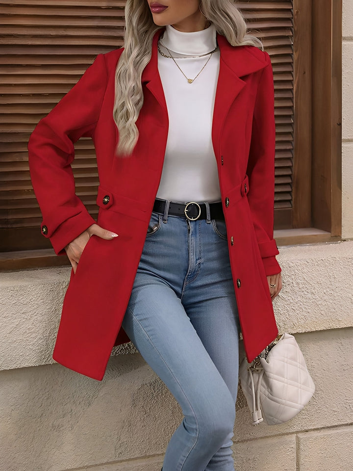 Women’s Lapel Long Sleeve Button-Down Solid Color Jacket