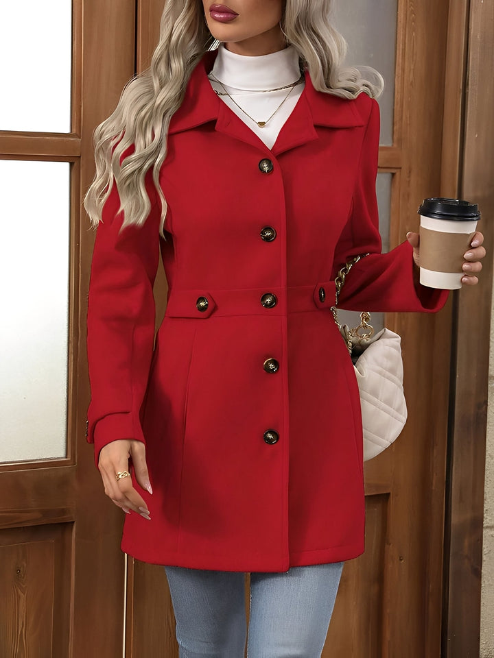 Women’s Lapel Long Sleeve Button-Down Solid Color Jacket