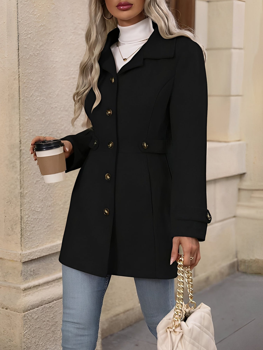 Women’s Lapel Long Sleeve Button-Down Solid Color Jacket