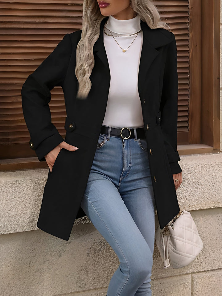 Women’s Lapel Long Sleeve Button-Down Solid Color Jacket