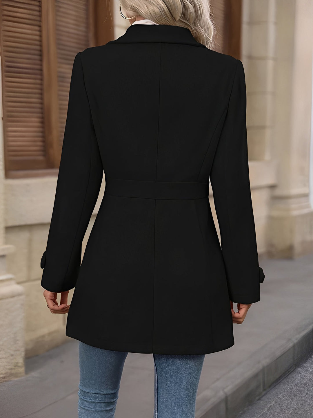 Women’s Lapel Long Sleeve Button-Down Solid Color Jacket