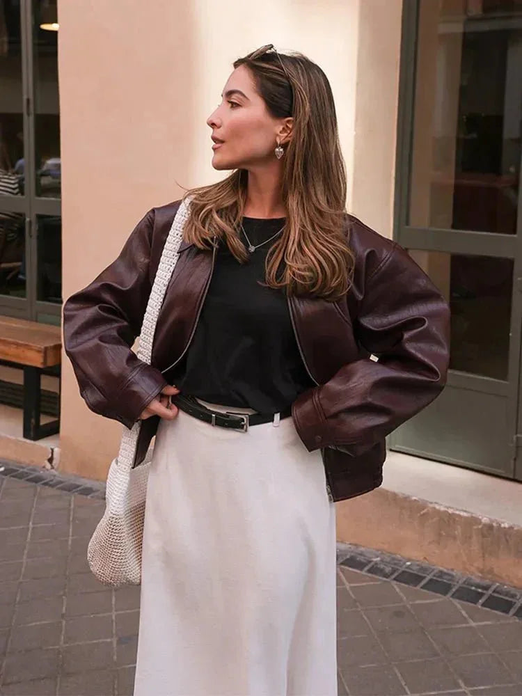 Women's Jacket Faux Leather Sleeveless Button-Up Vintage Style
