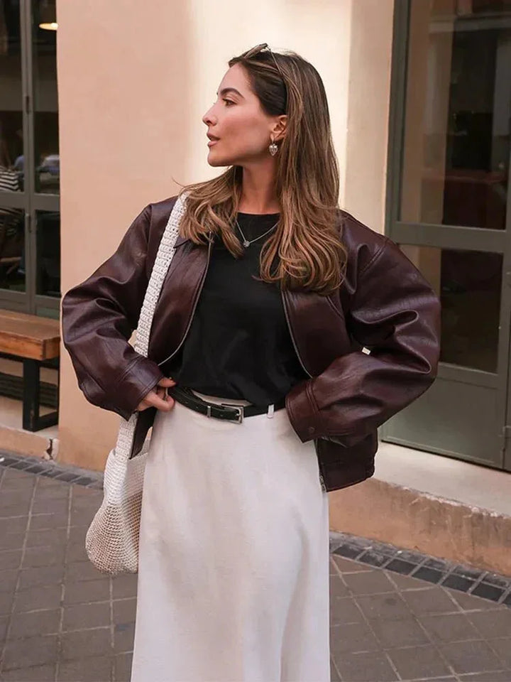 Women's Jacket Faux Leather Sleeveless Button-Up Vintage Style